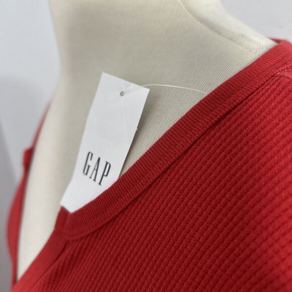 Gap Top Womens Medium Red Thermal Waffle Knit V Neck‎ Stretch Blouse - Picture 2 of 9